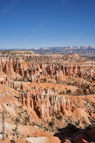 A vast number of stone hoodos rise out of the bryce canyon landscape. They have a variety of coloring, ranging from orange to white. © Daniel