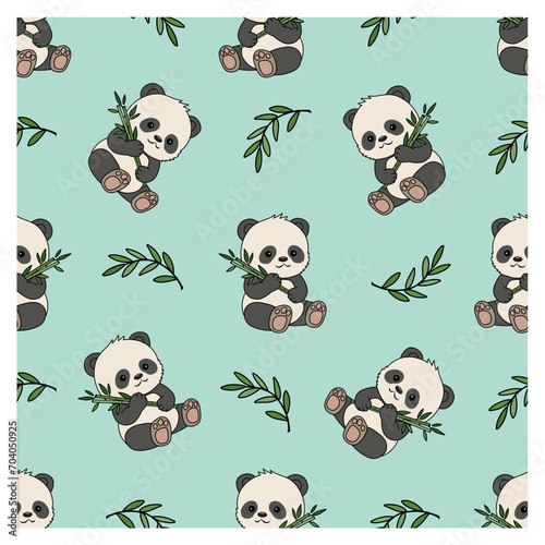 Fototapeta Naklejka Na Ścianę i Meble -  Seamless pattern with cute little panda. For fashion print, wallpaper, packaging and other design.

