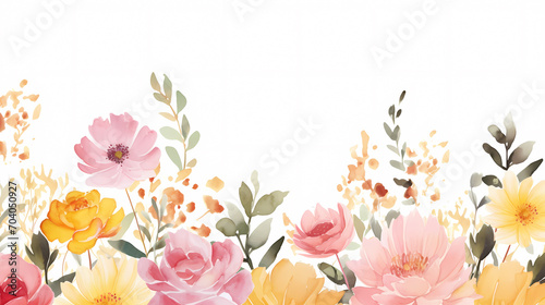 Fototapeta Naklejka Na Ścianę i Meble -  Floral frame with watercolor flowers, decorative flower background pattern, watercolor floral border background
