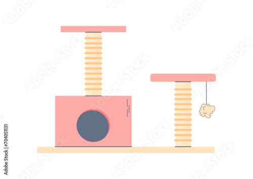 Cat house, cat tree, accessories , kawaii comic , vector illustration