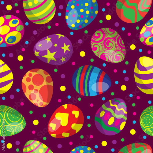 Colorful easter eggs set collection seamless pattern on bright background. Happy easter vector illustration.