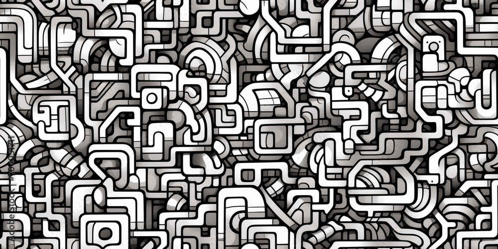 Abstract shapes seamless pattern, black and white. Abstract shapes seamless pattern, black and white.