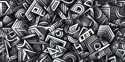 Abstract shapes seamless pattern, black and white.