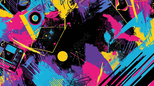 Back To The 90's Backdrop on black background, 90s Theme Party Decoration, Retro Birthday Sign, Nostalgic Disco, Millennial Gen Z Hip Hop Banner. Typical retro background of the 90’s.