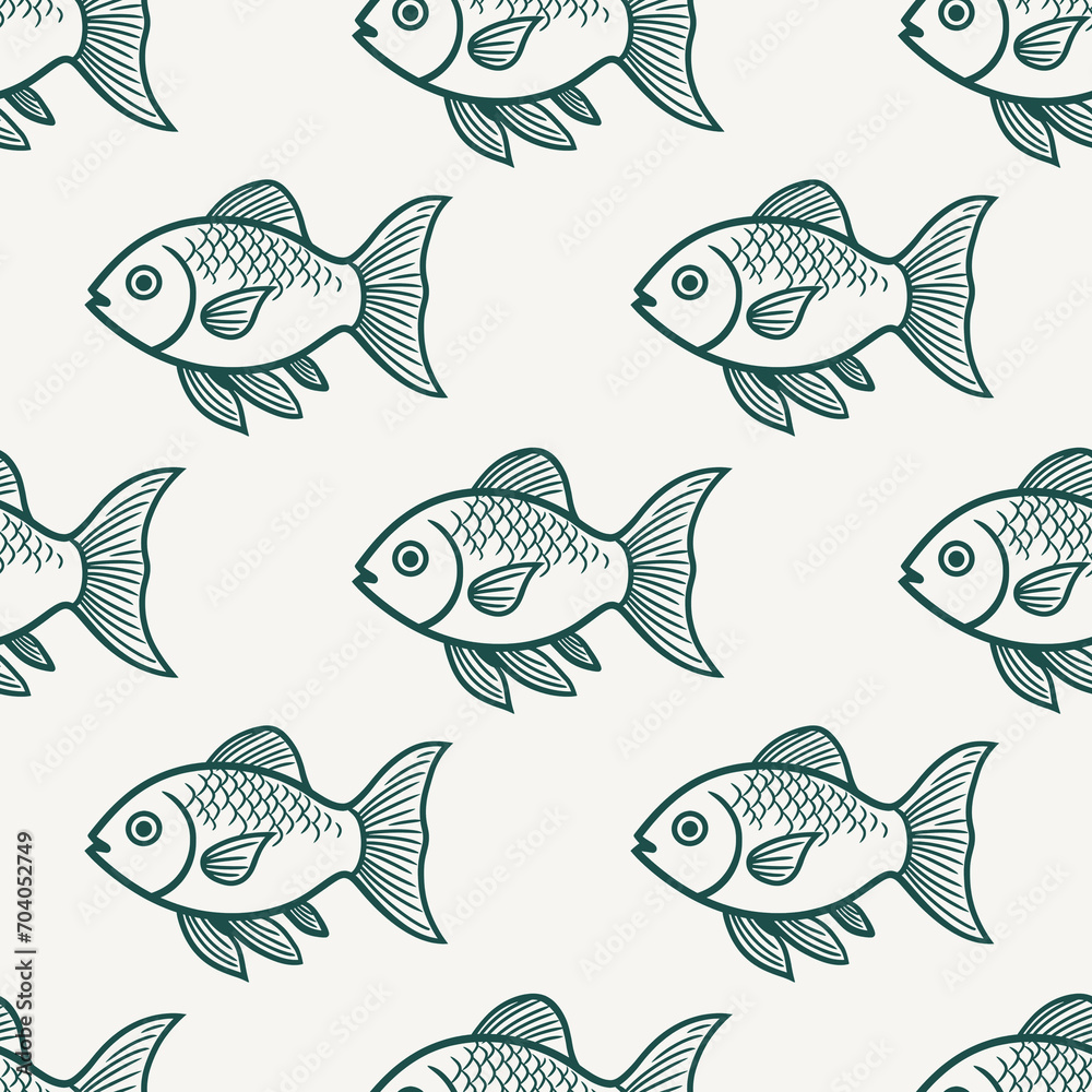 Fototapeta premium Swimming fish seamless wallpaperpattern with background for crafts, scrapbooking, textiles, art projects.