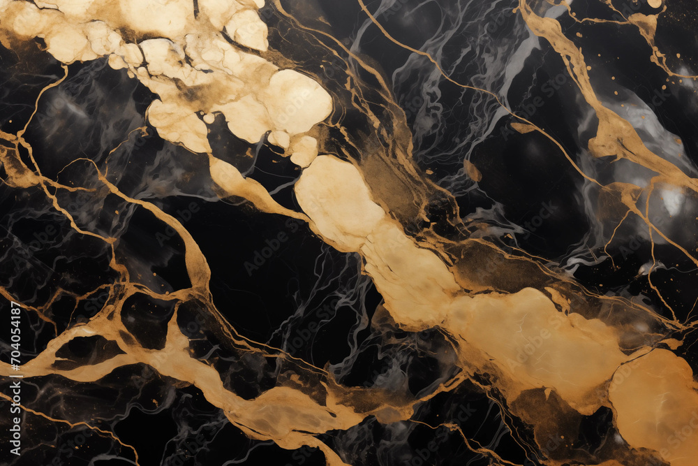Abstract marble marbled marble stone granite painting texture on canvas, luxury background banner - Black gold structure