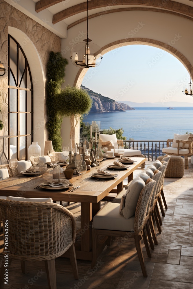 Luxury Mediterranean Villa Terrace with Panoramic Ocean Views