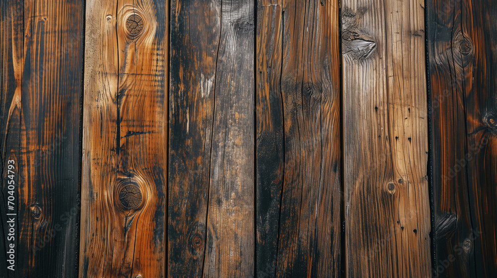 Naklejka premium Close-Up View of Aged Wooden Planks With Natural Patterns and Textures