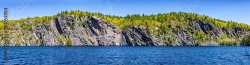 Panorama of Bon Echo Provincial Park landscape image with Mazinaw rock view in Ontario, Canada.