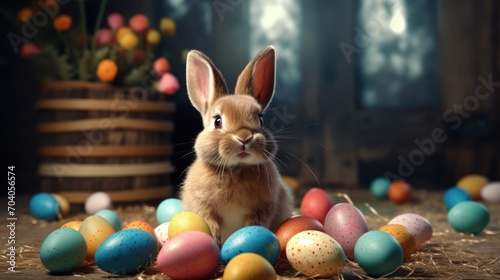 Easter bunny with colored easter eggs © Svitlana