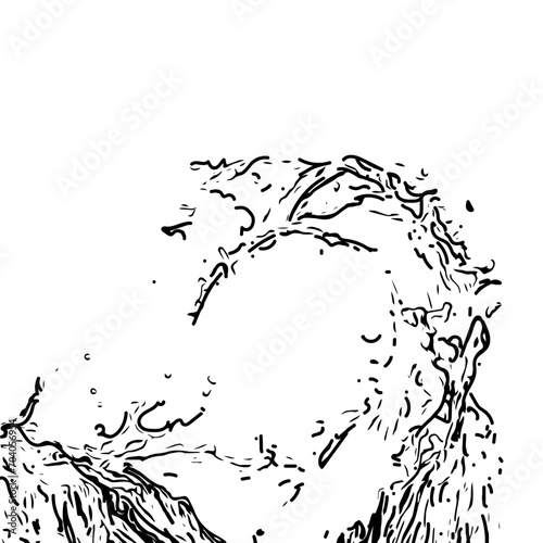 Hand drawn vector illustration of water drop. Black and white sketch of a wave on a white background