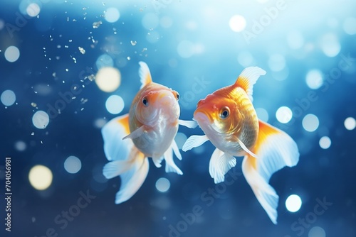  two orange goldfish swimming in the water