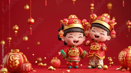 Abstract background children with Chinese New Year theme decorated with lanterns