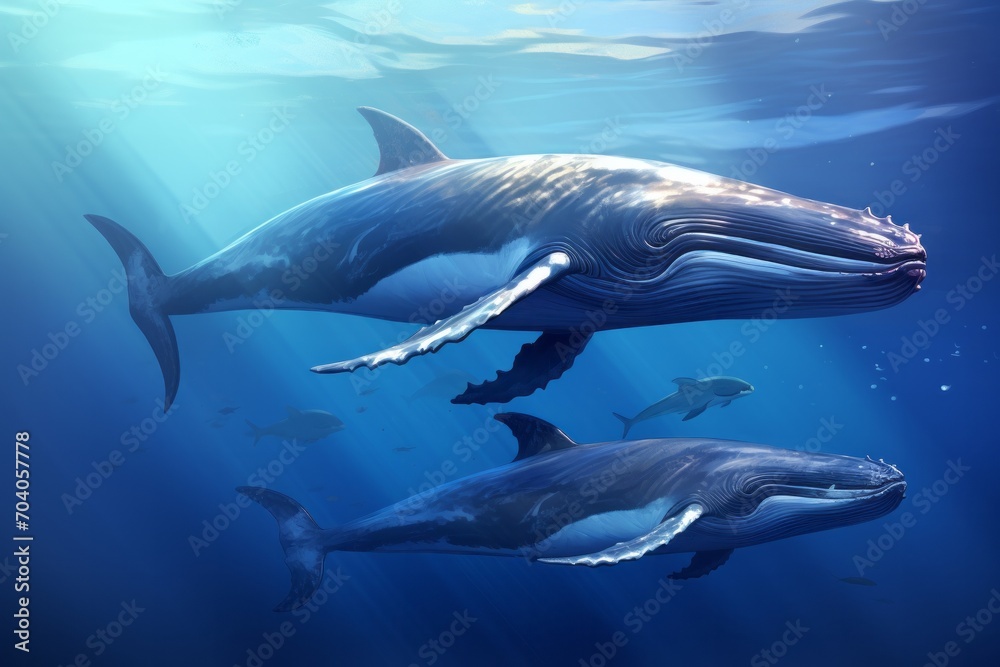 Fototapeta premium a great blue whale swimming in the ocean