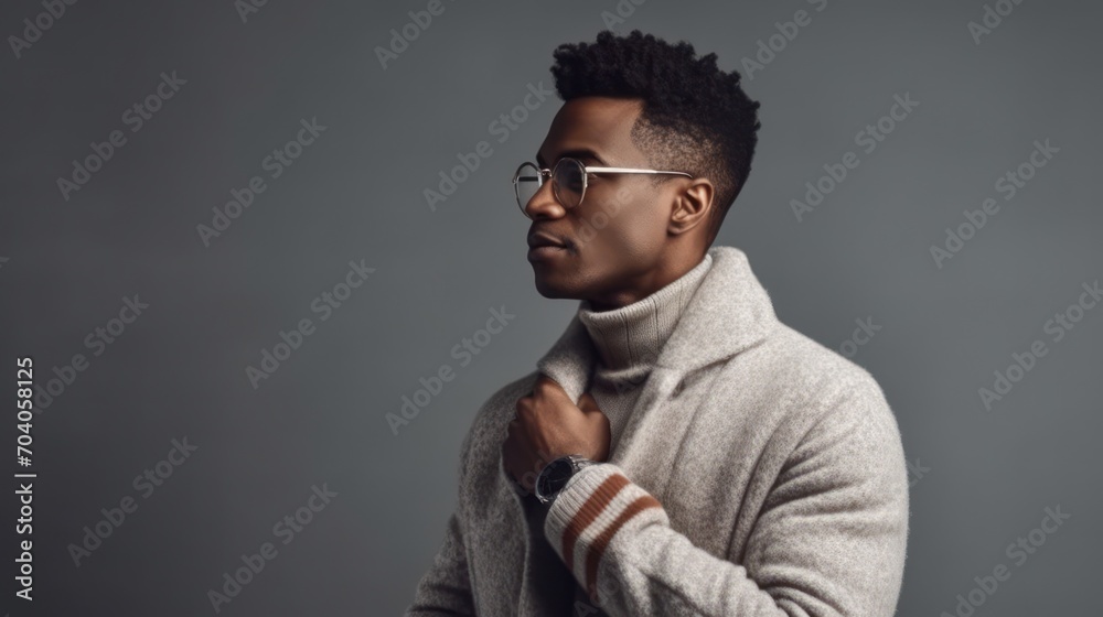 Obraz premium Profile of stylish young african american man in eyeglass