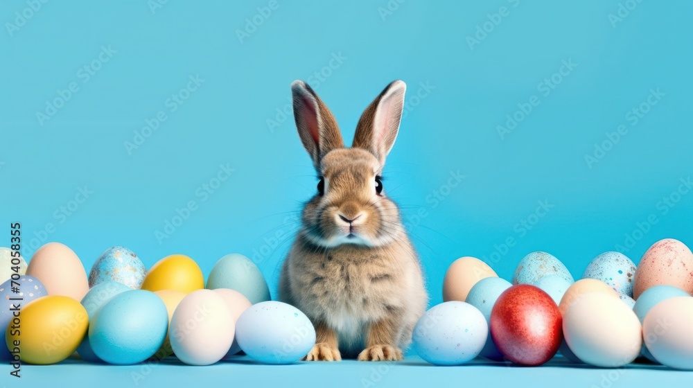 Easter bunny with colored easter eggs Easter bunny with colored easter eggs