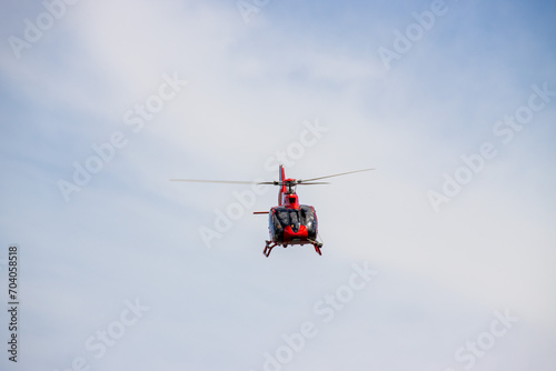 Red Eurocopter over Melbourne