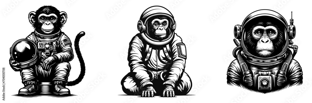 Set of monkey astronaut, vector illustration. Set of monkey astronaut, vector illustration.