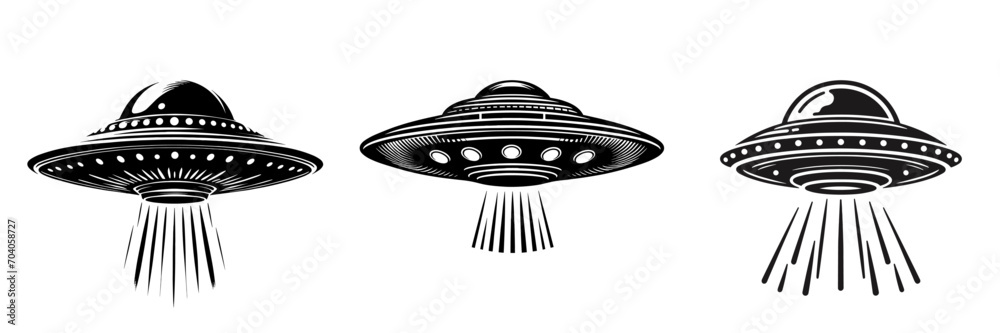 Set of Ufo black silhouette, vector illustration.
