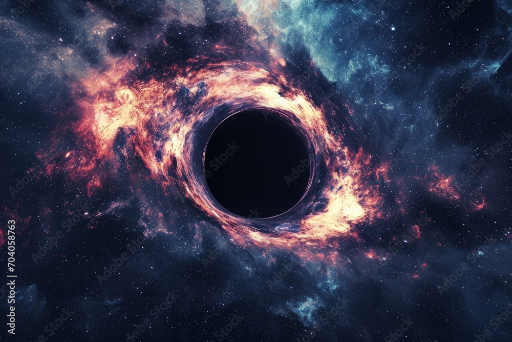 a black hole floating in space swallowing light - obrazy, fototapety, plakaty 