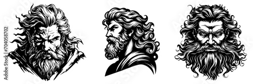 Set of Zeus black silhouette, vector illustration.