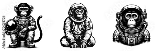 Set of monkey astronaut, vector illustration.