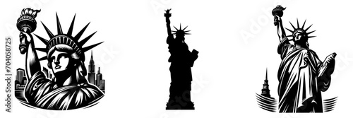 Statue of liberty set, iconic symbol place in new york city usa, vector illustration.