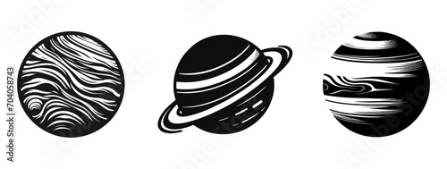Set of planet black silhouette, vector illustration.