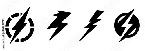 Lightning bolt icons set, black flash symbol, energy and thunder electricity symbol concept, lightning strike sign, vector illustration.