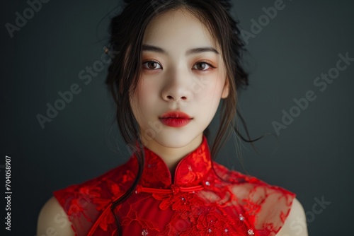 a chineese woman in a red dress