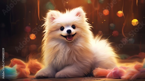 Fluffy dog happy animal, painting © Kùmo