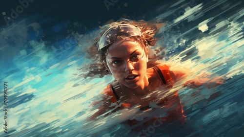 Sports Olympic games background, natation girl digital painting © Kùmo
