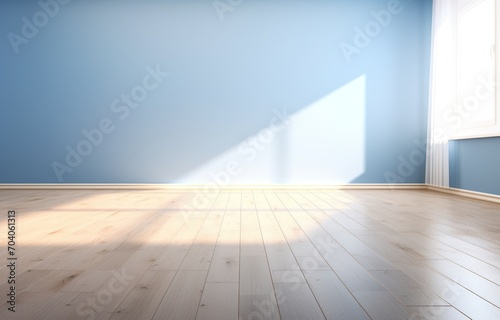 Bright and Airy Empty Room with Blue Walls and Hardwood Floors
