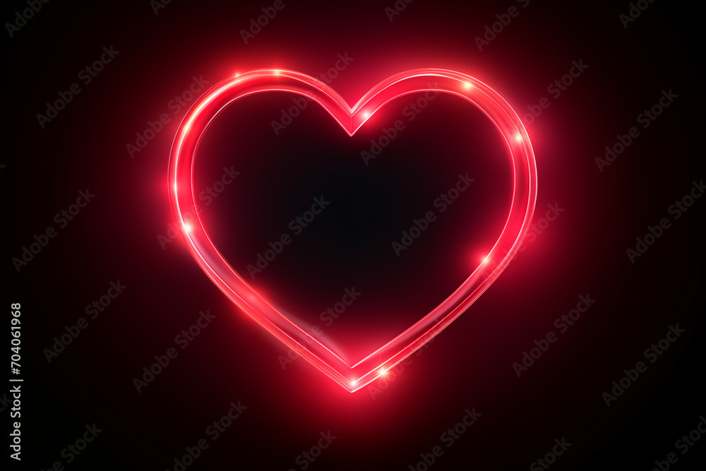 Happy Valentine, Valentine's Day concept - Empty neon lights heart shape frame design element. Geometric glow outline shape or laser glowing lines. Abstract red background with place for text Happy Valentine, Valentine's Day concept - Empty neon lights heart shape frame design element. Geometric glow outline shape or laser glowing lines. Abstract red background with place for text