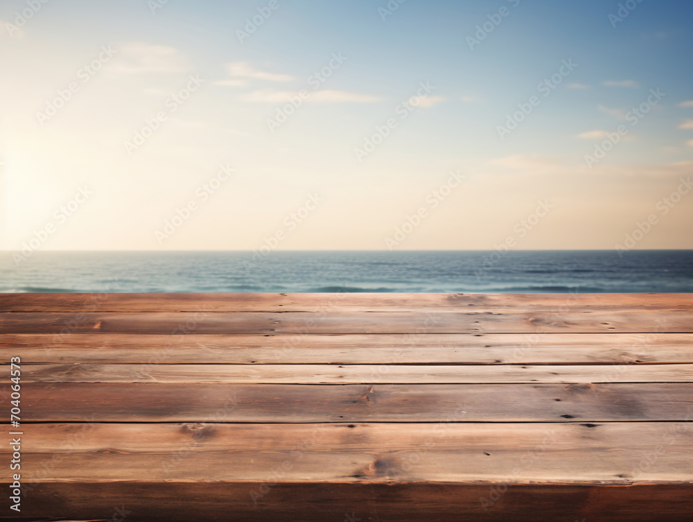 Wooden table by the sea
