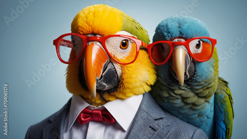 Cute parrot wearing glasses and a business suit boss