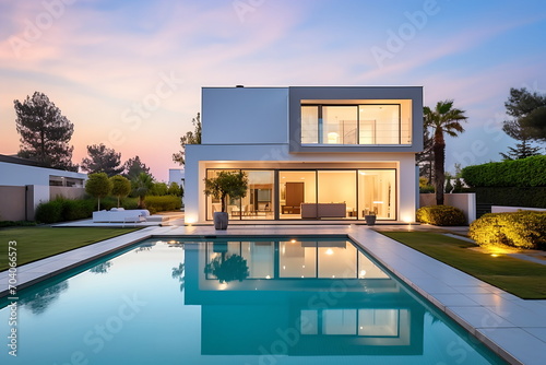 Modern villa with swimming pool and garden © duyina1990