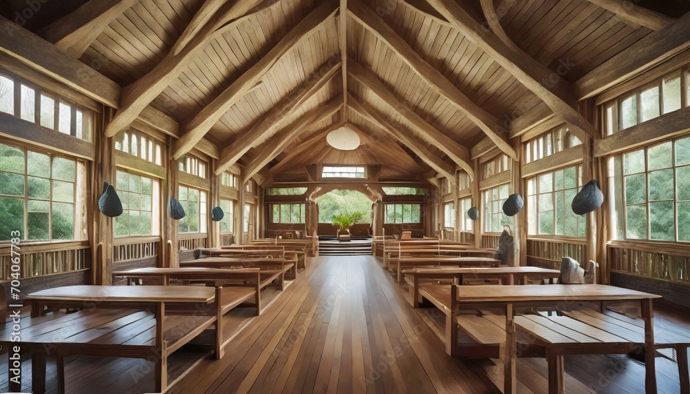 interior of maori meeting house in waitangi new zealand