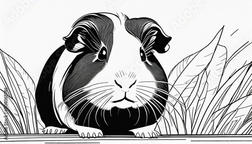 guinea pig black outlines monochrome vector illustration