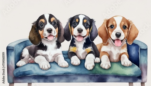 children s book illustration poster with happy puppies in watercolor style photo