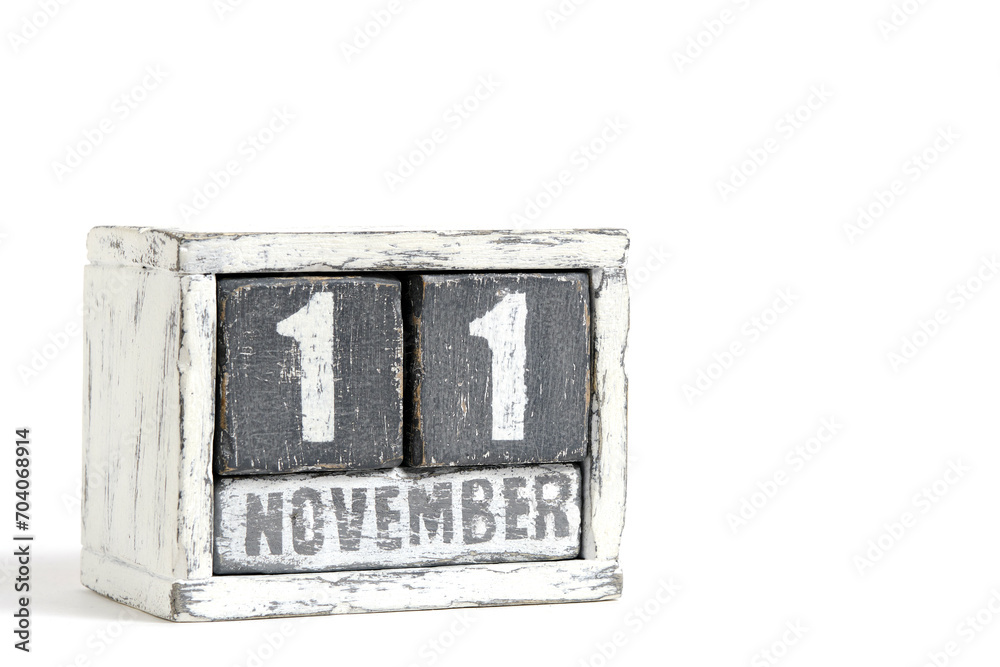November 11 on wooden calendar, on white background. November 11 on wooden calendar, on white background.