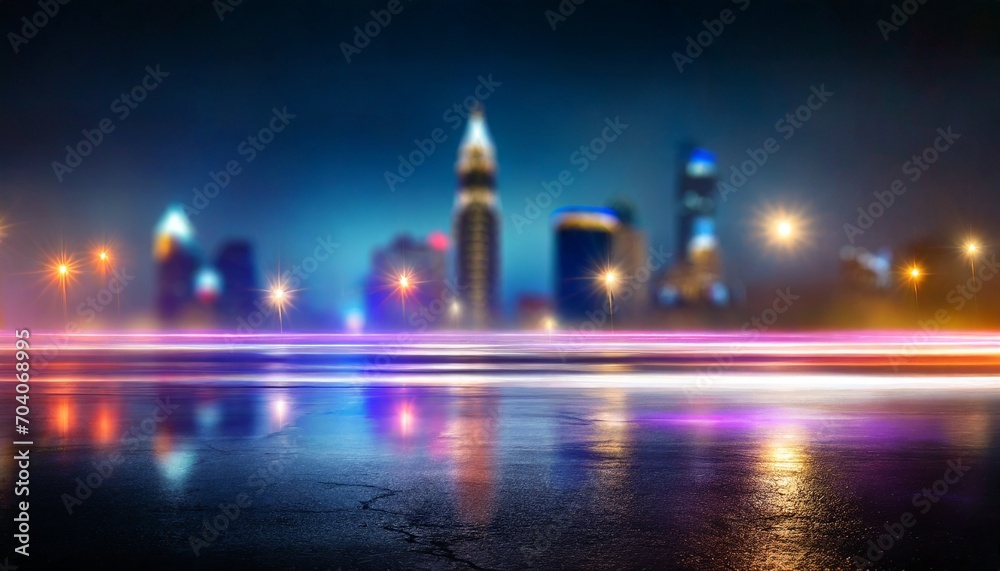 light effect blurred background wet asphalt night view of the city neon reflections on the concrete floor night empty stage studio dark abstract background dark empty street night city