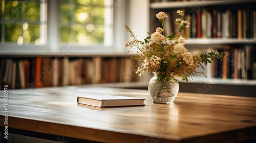 Still life with flowers and a book photo