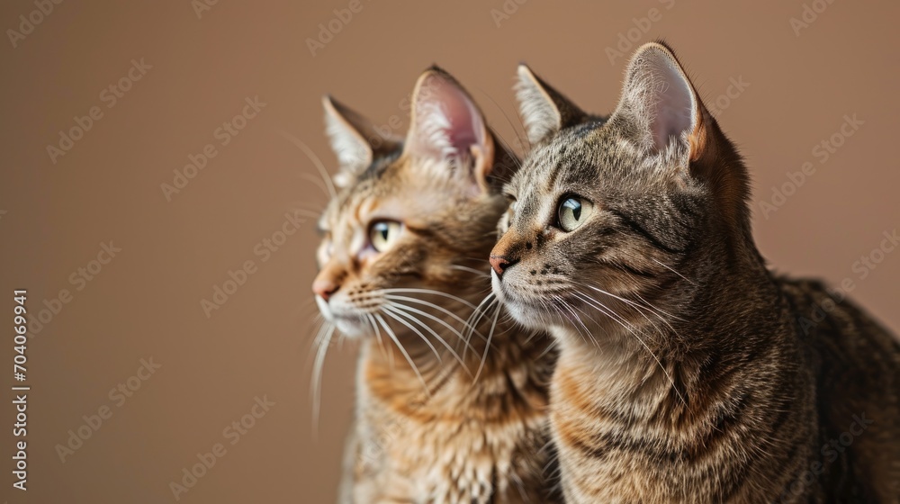Obraz premium Two cats pose on a plain beige background
