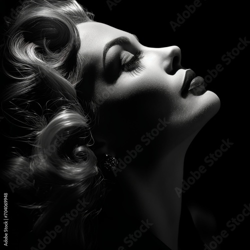 Elegant Retro Styled Black and White Portrait of a Glamorous Woman photo