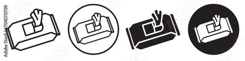 Wet Wipes symbol Icon set collection. Vector mark of soft packet of facial or makeup wash towel to clean the face and hand for hygiene. Tissue paper for bathroom toilet or baby care product web app ui