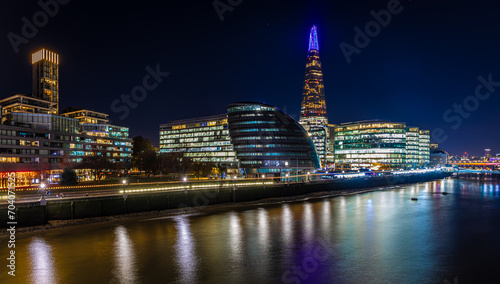 Night view of shard of London and the South bank offices  England