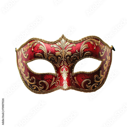 Elegant Red and Gold Masquerade Mask on White Background
