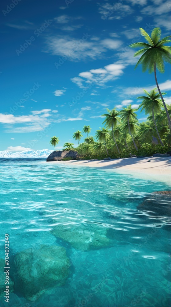 Tranquil Beach Scenery with Coconut Trees