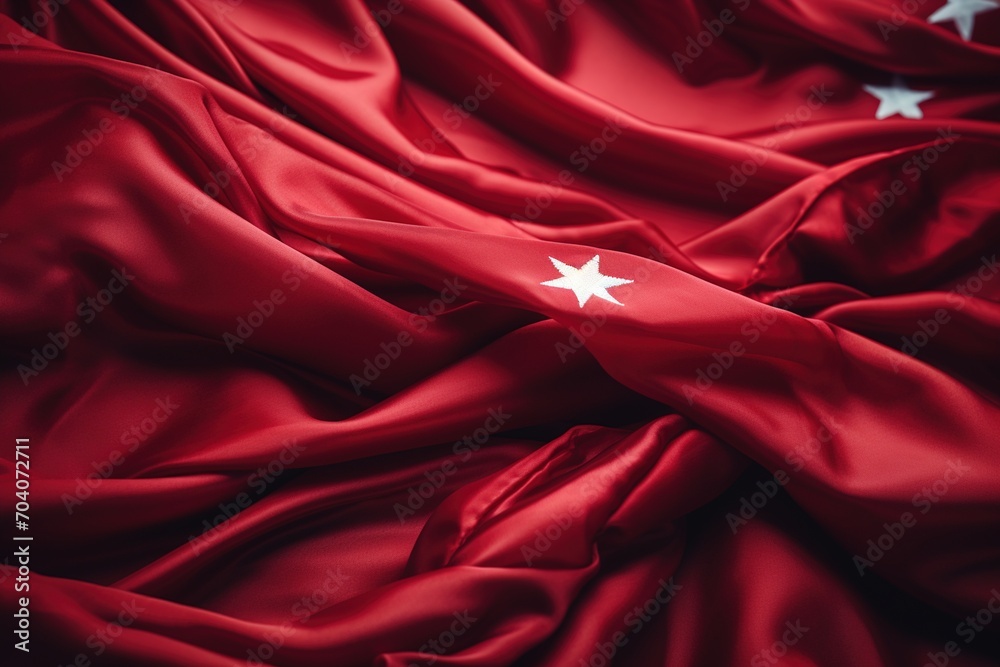 Fototapeta premium Red silk fabric with a single white star